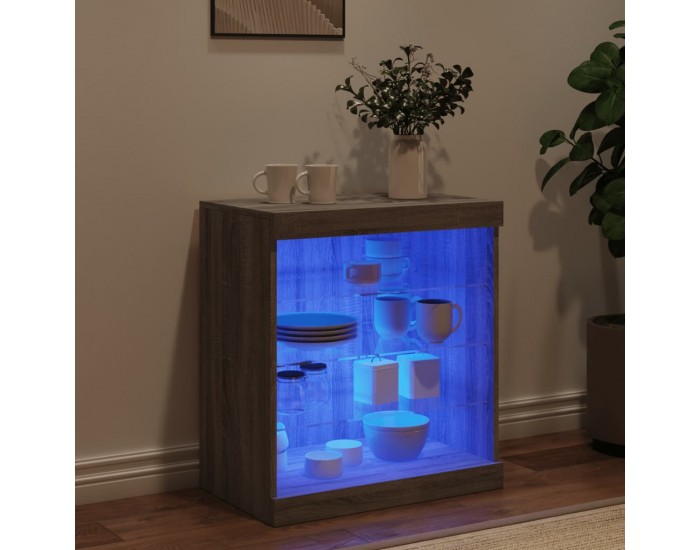 Sonata H Сайдборд с LED светлини, сив сонома, 60,5x37x67 см