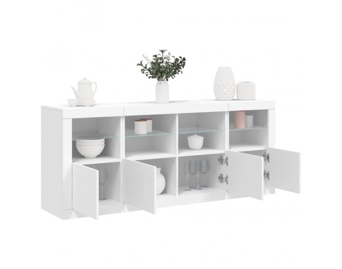 Sonata H Сайдборд с LED светлини, бял, 163x37x67 см