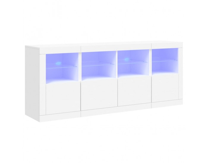 Sonata H Сайдборд с LED светлини, бял, 163x37x67 см