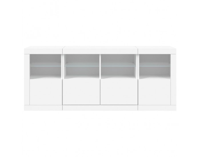 Sonata H Сайдборд с LED светлини, бял, 163x37x67 см