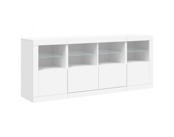 Sonata H Сайдборд с LED светлини, бял, 163x37x67 см