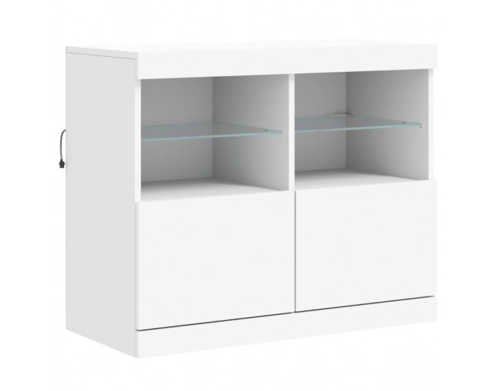 Sonata H Сайдборд с LED светлини, бял, 163x37x67 см