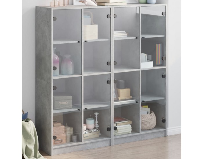 Sonata H Библиотека с врати бетонно сива 136x37x142 см инженерно дърво