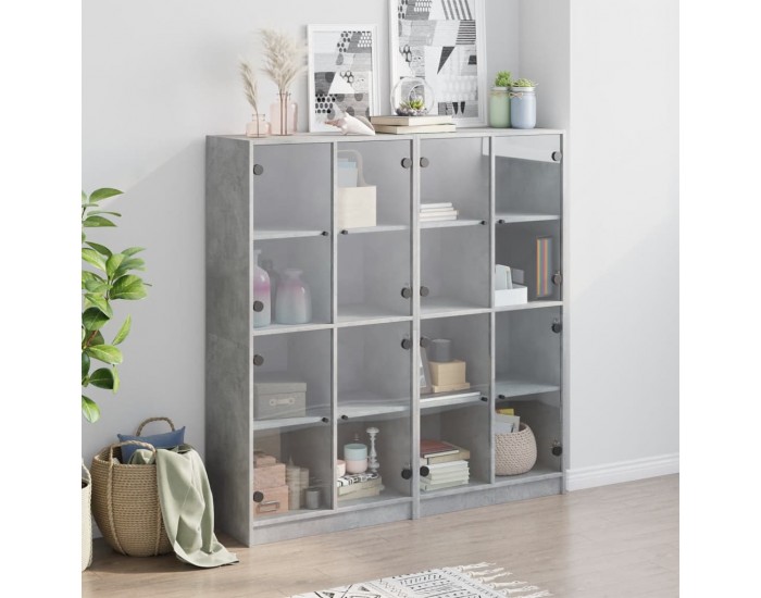 Sonata H Библиотека с врати бетонно сива 136x37x142 см инженерно дърво