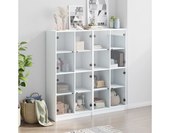 Sonata H Библиотека с врати бяла 136x37x142 см инженерно дърво