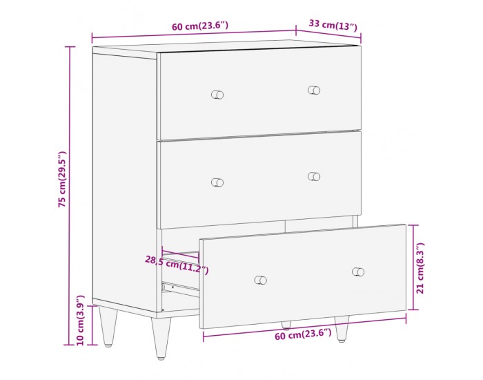 Sonata H Страничен шкаф 60x33x75 см манго масивно дърво