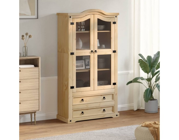 Sonata H Стъклен шкаф витрина Corona 99x43x187 см бор масив