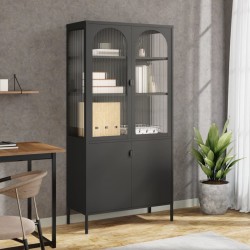 Sonata H Висок шкаф, черен, 90x40x180 см, стъкло и стомана - Corpuri, vitrine, biblioteci modulare