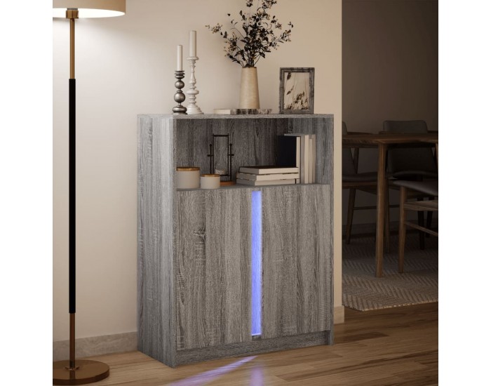 Sonata H Сайдборд с LED, сив сонома, 77x34x100 см, инженерно дърво