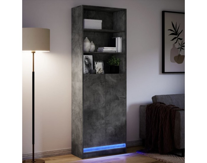Sonata H Висок шкаф с LED, Бетонно сиво, 69x32,5x200 см инженерно дърво