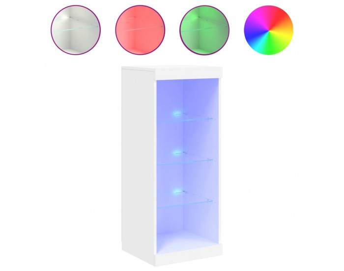 Sonata H Сайдборд с LED светлини, бял, 41x37x100 см
