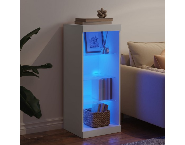 Sonata H Сайдборд с LED светлини, бял, 41x37x100 см