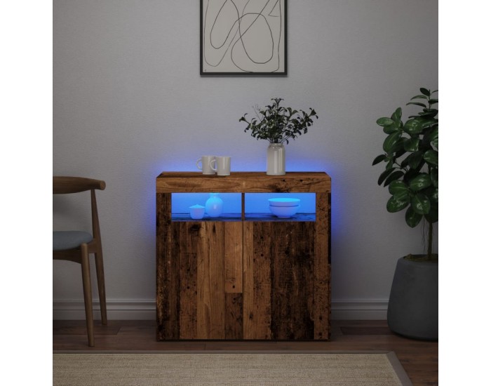 Sonata H Сайдборд с LED светлини старо дърво 80x35x75 см инженерно дърво