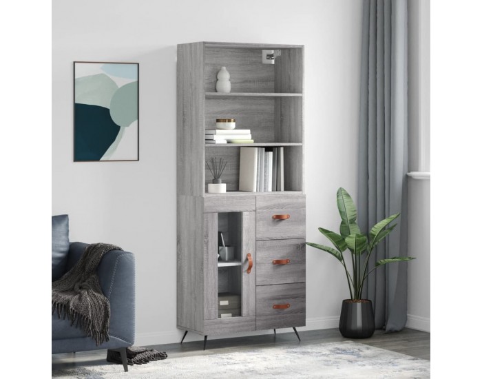 Sonata H Висок шкаф, сив сонома, 69,5x34x180 см, инженерно дърво
