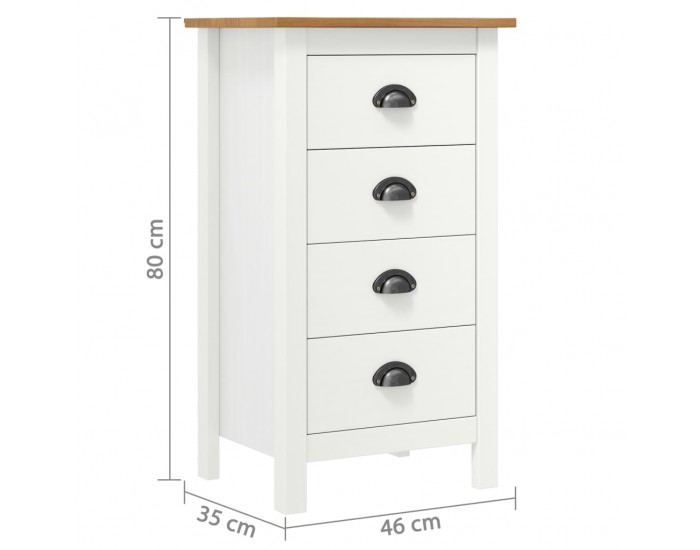 Sonata H Сайдборд Hill бял 46x35x80 см борово дърво масив