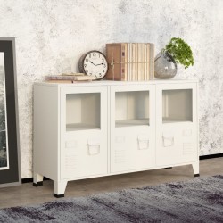 Sonata H Индустриален бюфет, бял, 105x35x62 см, метал и стъкло - Corpuri, vitrine, biblioteci modulare