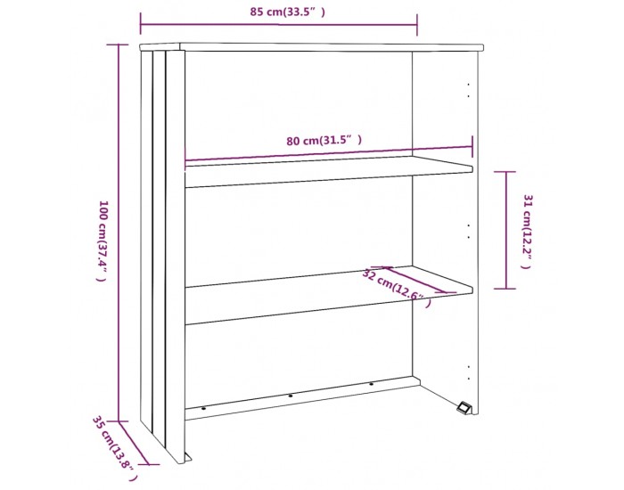 Sonata H Надстройка за шкаф HAMAR светлосива 85x35x100 см бор масив