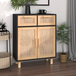 Sonata H Сайдборд, черен, 60x30x75 см, бор масив и естествен ратан - Corpuri, vitrine, biblioteci modulare
