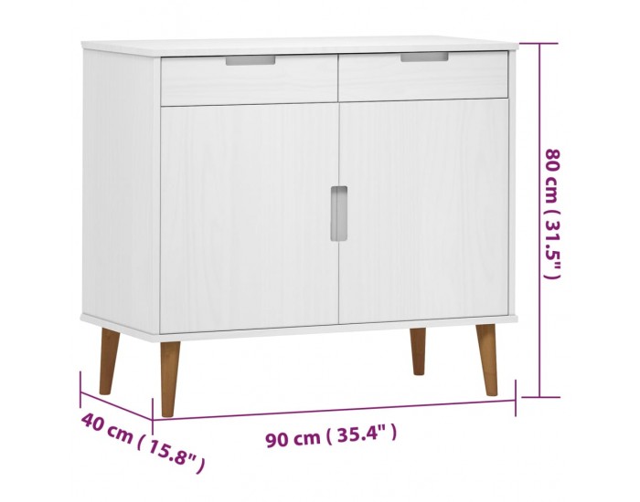 Sonata H Сайдборд MOLDE бял 90x40x80 см бор масив