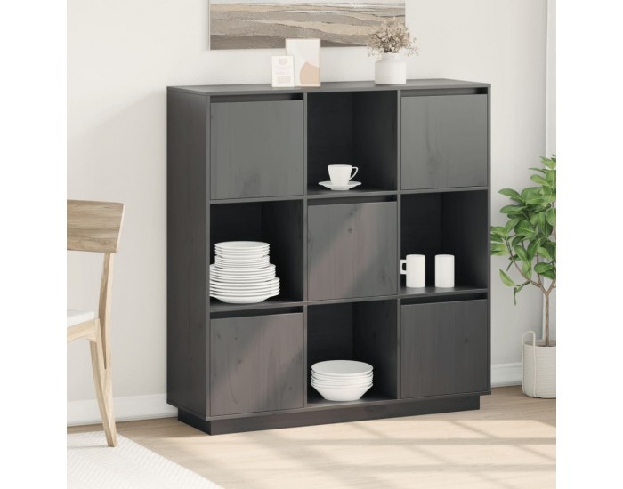 Sonata H Висок шкаф, сив, 110,5x35x117 см, борово дърво масив