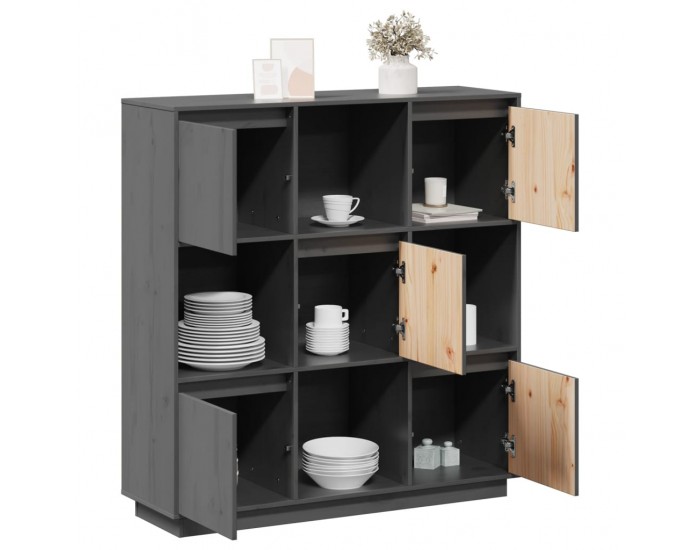 Sonata H Висок шкаф, сив, 110,5x35x117 см, борово дърво масив