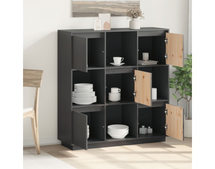 Sonata H Висок шкаф, сив, 110,5x35x117 см, борово дърво масив