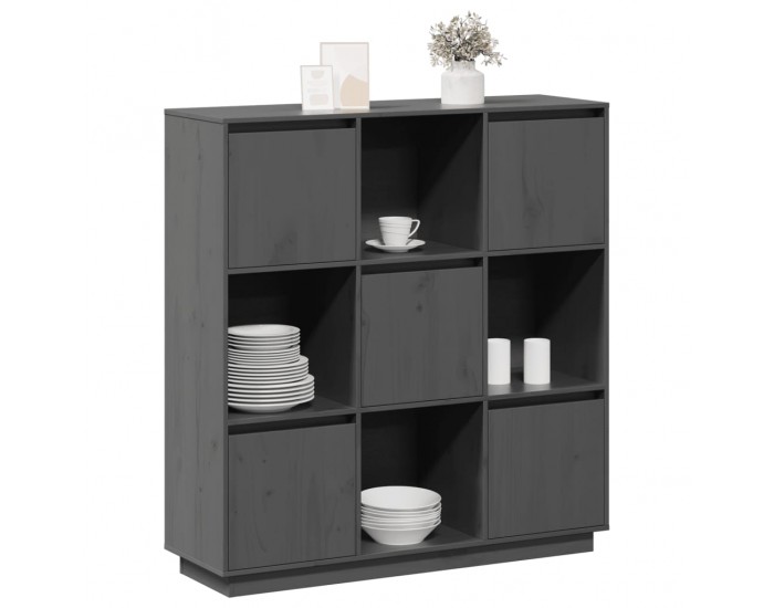 Sonata H Висок шкаф, сив, 110,5x35x117 см, борово дърво масив