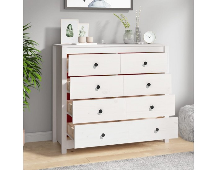Sonata H Страничен шкаф бял 100x40x90 см борово дърво масив