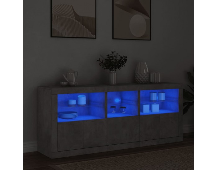 Sonata H Сайдборд с LED светлини, бетонно сив, 162x37x67 см