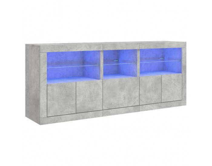 Sonata H Сайдборд с LED светлини, бетонно сив, 162x37x67 см