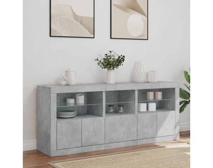 Sonata H Сайдборд с LED светлини, бетонно сив, 162x37x67 см