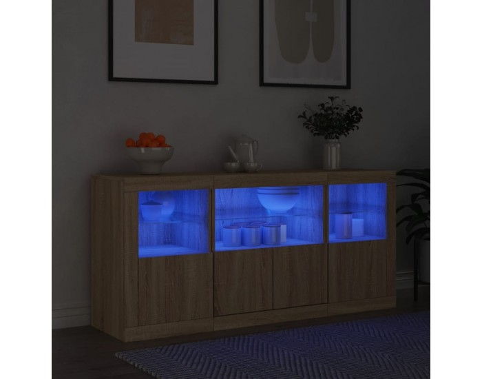 Sonata H Сайдборд с LED светлини, сонома дъб, 142,5x37x67 см