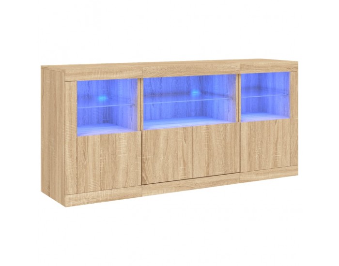 Sonata H Сайдборд с LED светлини, сонома дъб, 142,5x37x67 см