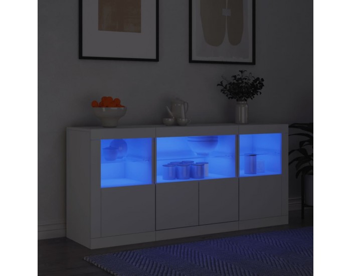 Sonata H Сайдборд с LED светлини, бял, 142,5x37x67 см
