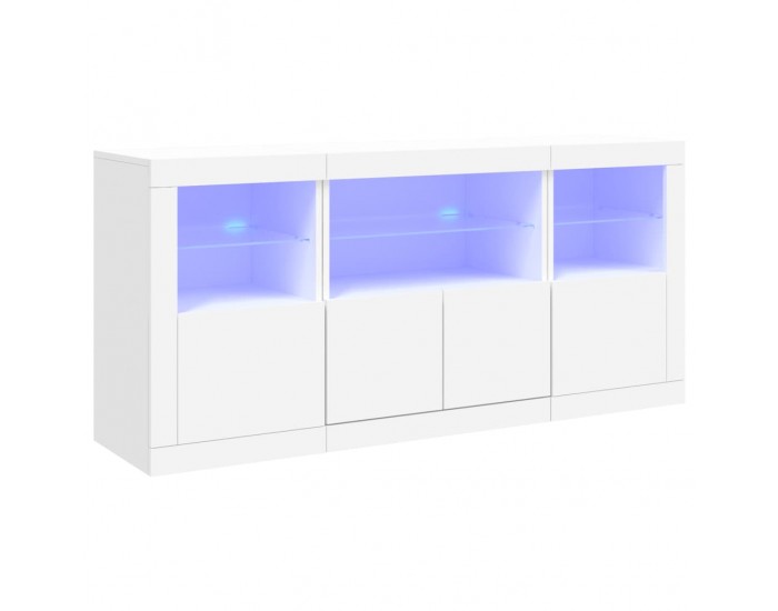 Sonata H Сайдборд с LED светлини, бял, 142,5x37x67 см