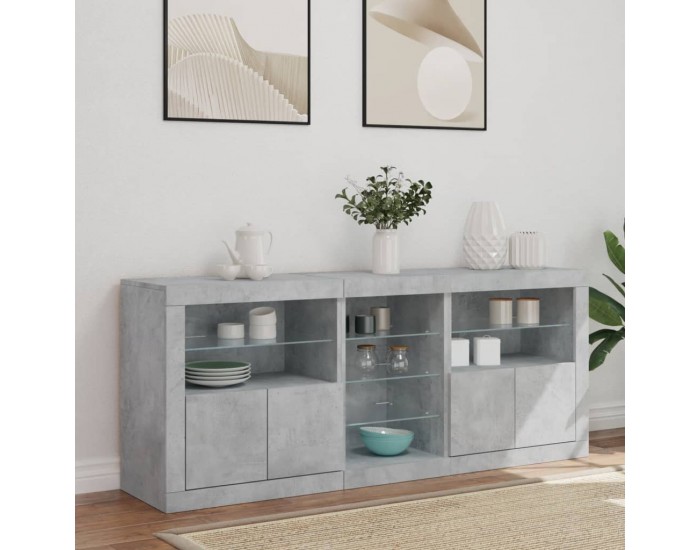 Sonata H Сайдборд с LED светлини, бетонно сив, 162x37x67 см