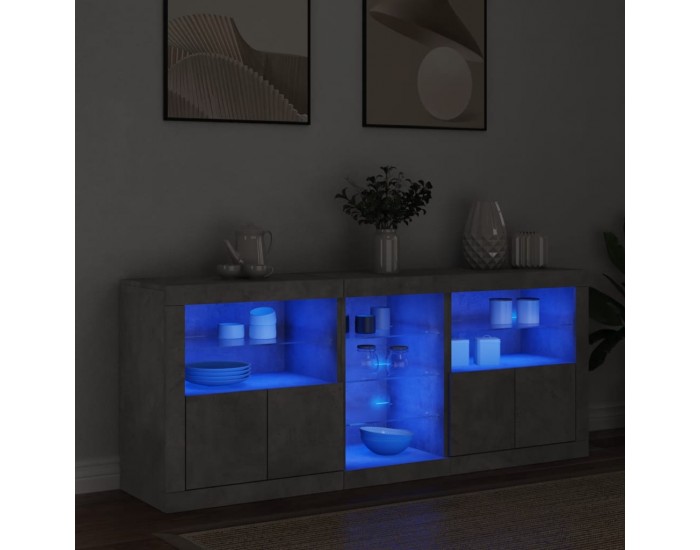 Sonata H Сайдборд с LED светлини, бетонно сив, 162x37x67 см