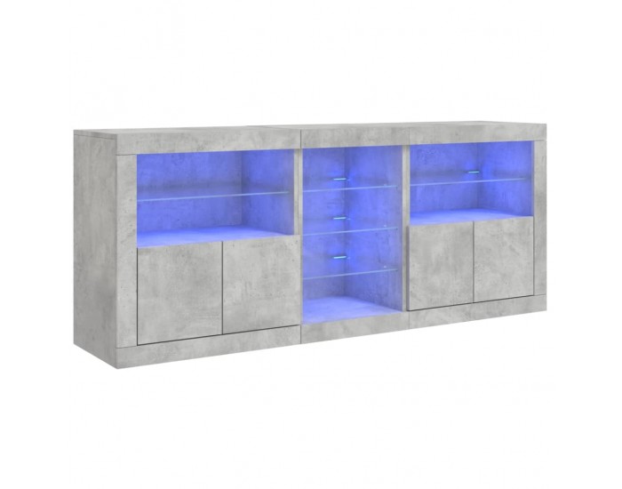 Sonata H Сайдборд с LED светлини, бетонно сив, 162x37x67 см