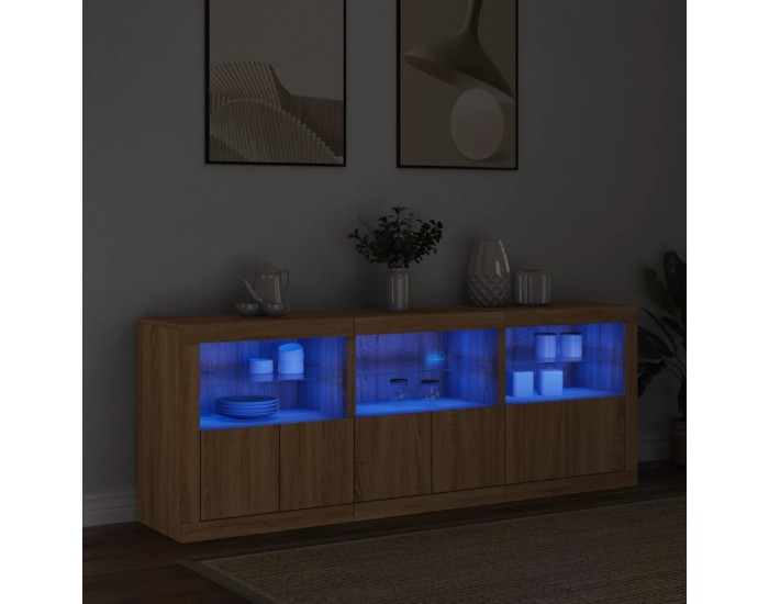 Sonata H Сайдборд с LED светлини, сонома дъб, 181,5x37x67 см