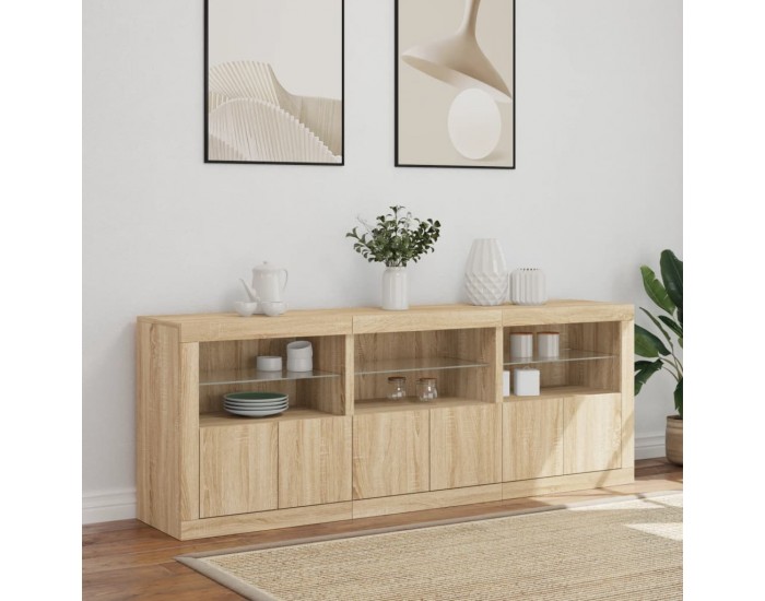 Sonata H Сайдборд с LED светлини, сонома дъб, 181,5x37x67 см