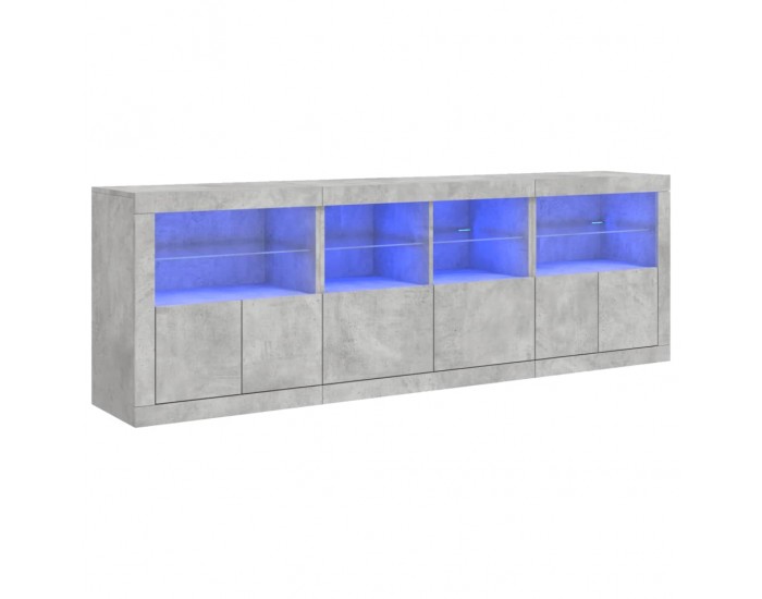 Sonata H Сайдборд с LED светлини, бетонно сив, 202x37x67 см