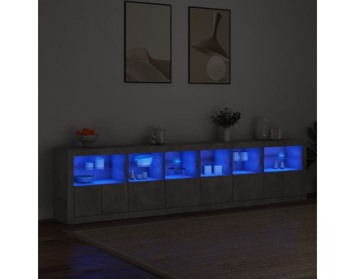 Sonata H Сайдборд с LED светлини, бетонно сив, 283x37x67 см