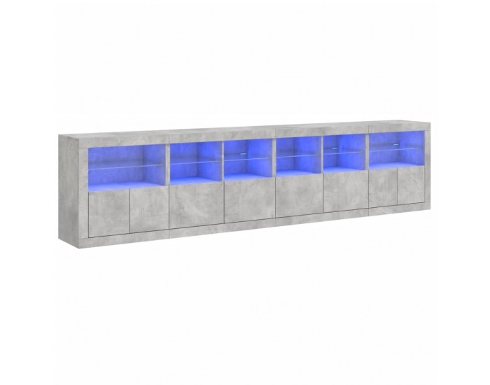 Sonata H Сайдборд с LED светлини, бетонно сив, 283x37x67 см