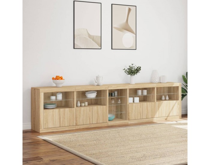 Sonata H Сайдборд с LED светлини, сонома дъб, 283x37x67 см