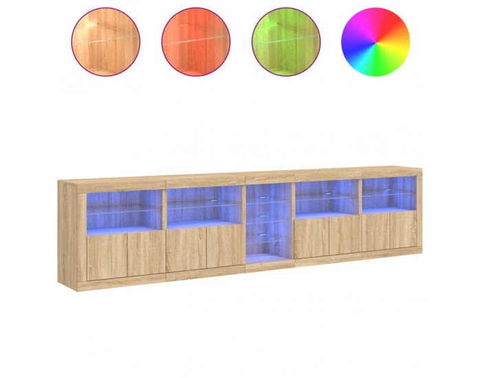 Sonata H Сайдборд с LED светлини, сонома дъб, 283x37x67 см