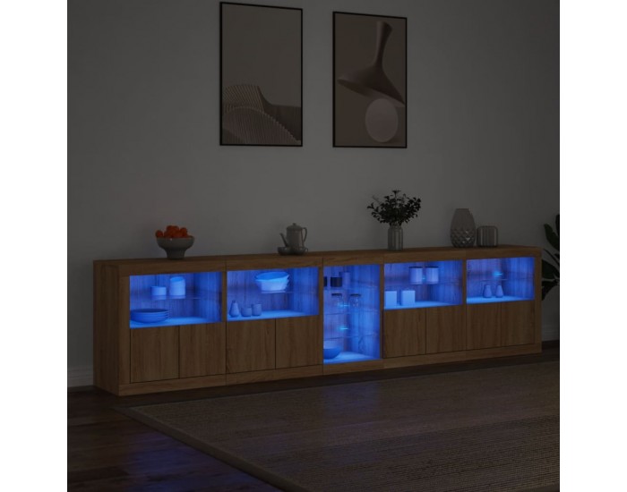 Sonata H Сайдборд с LED светлини, сонома дъб, 283x37x67 см