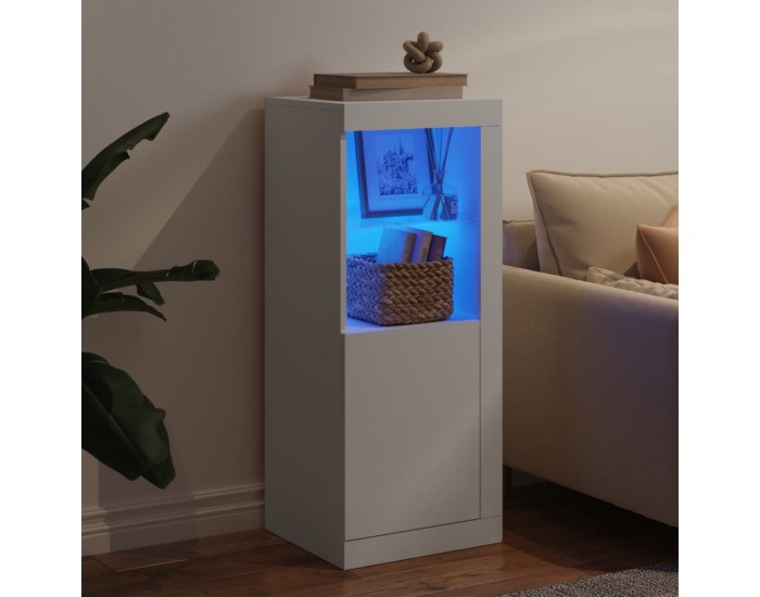 Sonata H Сайдборд с LED светлини, бял, 41x37x100 см