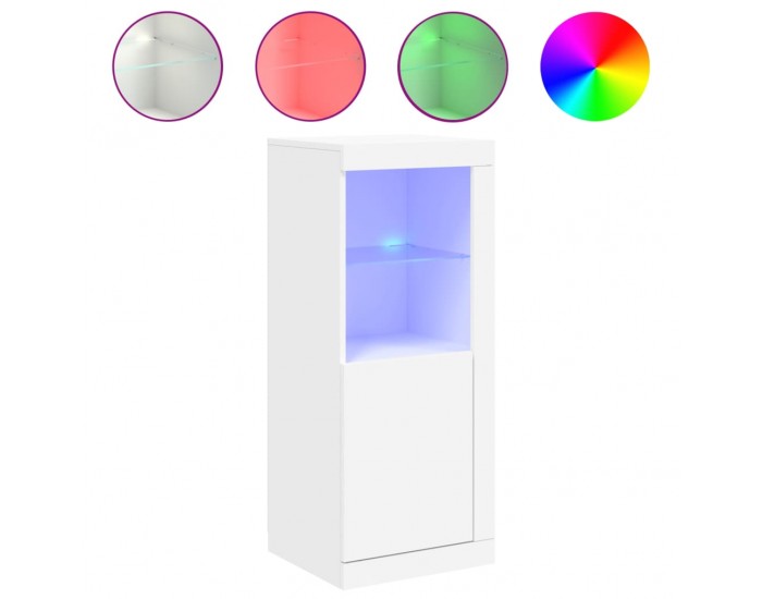 Sonata H Сайдборд с LED светлини, бял, 41x37x100 см