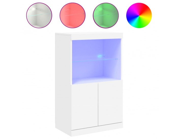 Sonata H Сайдборд с LED светлини, бял, 60,5x37x100 см