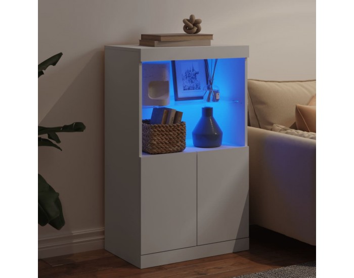 Sonata H Сайдборд с LED светлини, бял, 60,5x37x100 см